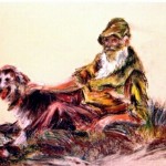 Vieil homme et son chien (pastel)
